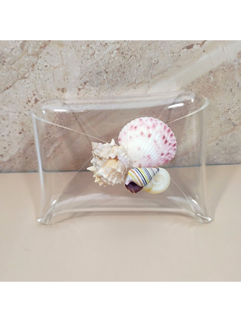 Vtg Clear Acrylic Letter Napkin Holder Sea Shells Walt Disney Company